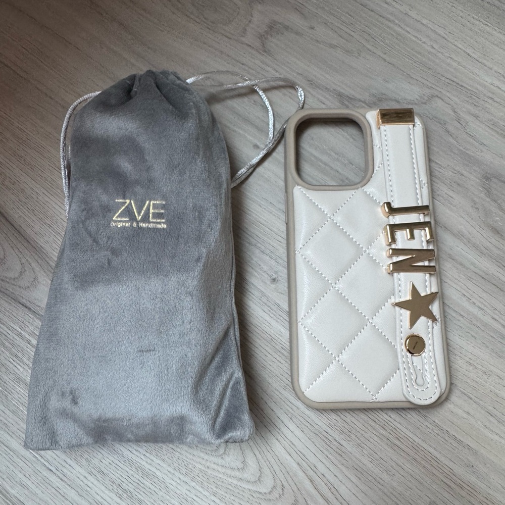 White Quilted Phone Case with Gold Accents